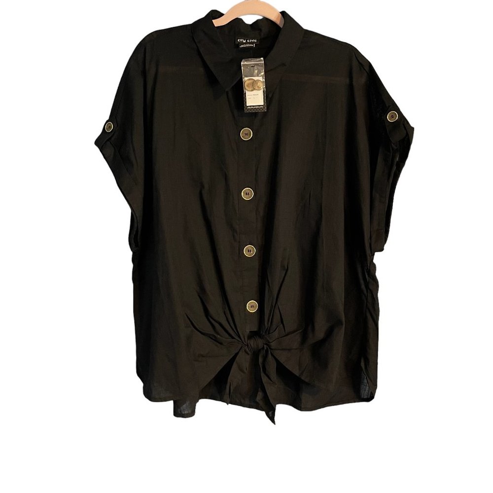 New With Tags City Chic Black‎ Button-Down Sheer Blouse Size Large Lightweight